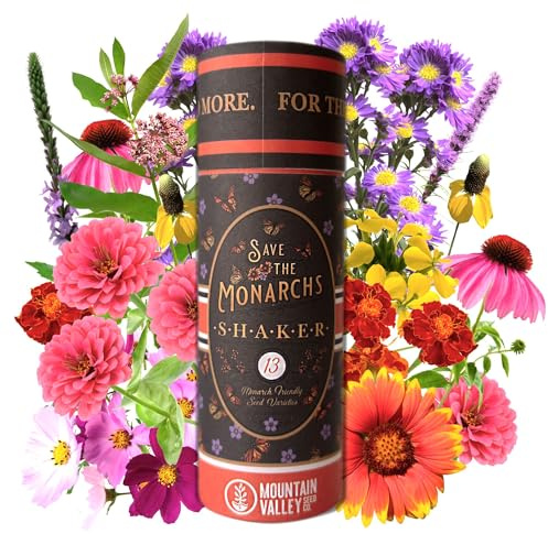 Save The Monarchs Wildflower Seed Shaker - 100,000+ Wild Flower Seeds for Planting - Beautiful Easy to Sow Seed Shaker - 13 Varieties to Attract Monarch Butterflies & Pollinators - Covers ~250 sq ft