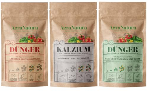 AgraNatura - Bio Dünger - Düngemittel - Natürlich Bodenaktivator - Düngergemuse - Calciumdünger - Rasendünger - Pflanzendünger - Hochkonzentriert - Konzentrat 100g=200L Set (3xProdukten)