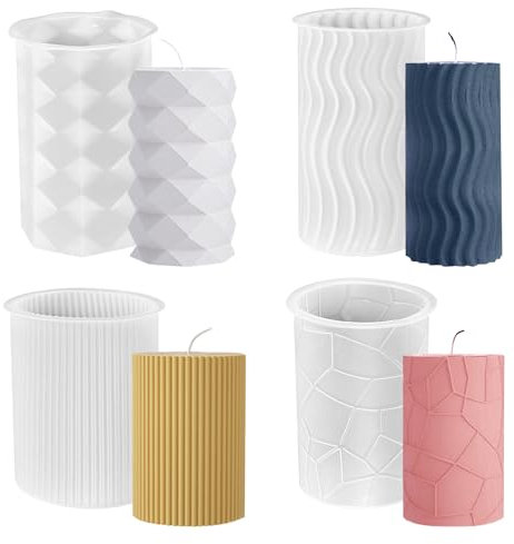 Aulese Kerzen Formen Silikon 4 Stück, Kerzenformen zum Gießen, Silikonformen Gießformen Kerzen, DIY Zylinderförmig Kerzenformen zum Gießen als Heimdekorationen Baste