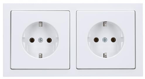 Busch-Jaeger future® linear Komplett-Set: 2x 20 EUC-84 SCHUKO Schutzkontakt-Steckdose + 1722-84K Abdeckrahmen 2-fach, studioweiß