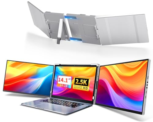 Fzaqwen Triple Screen Laptop Monitor Extender - 2.5K QHD IPS Triple Portable Monitor for Laptop 13-17 Inch, Plug Play and Compatible with MacOS/Wins/Chrome/Dex (Silver)