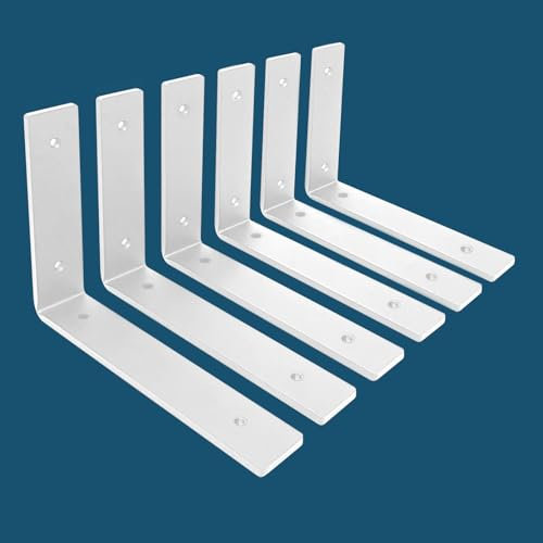 MLOQI 6 stück Regalhalterung, Regalwinkel Schwerlast, Regalhalter Metall, Schwerlastwinkel Wandhalterung Winkel Regal, 0,5 cm Dick Regalträger, Tragkraft 50 KG (Weiß 20 cm)