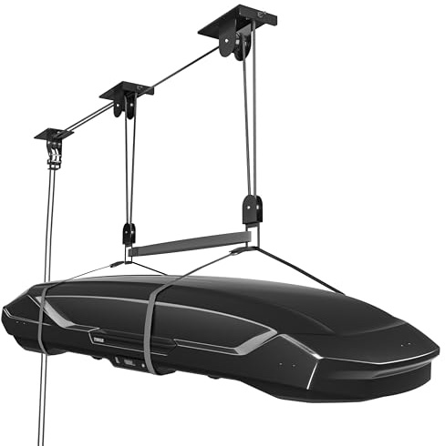 TRUSOON 2025 Upgrade Cargo Box Garage Pulley System, Garage Ceiling Hoist Heavy-Duty Holds up to 150 lbs Capacity, Fit 10-18 Foot Ceilings, Black