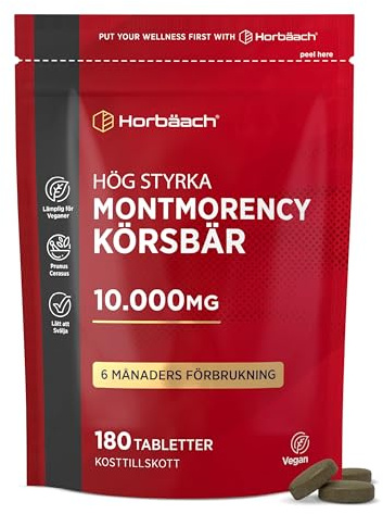 Montmorency Körsbär 10.000mg | 180 Veganska Tabletter för 6 Månader | Montmorency Cherry Concentrate | Körsbärs Extrakt Kosttillskott | Hög Doserat Svart Körsbärsextrakt | av Horbaach