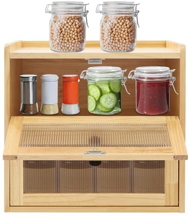 DHQCQL Brotkasten, 2 Etagen Brotkästen mit mit Brotschneidebrett, Holz Brot Aufbewahren, Brotaufbewahrung für Hörnchen, Brötchen, Brotaufbewahrung Küche (Holz, 36.5 * 24 * 34cm)