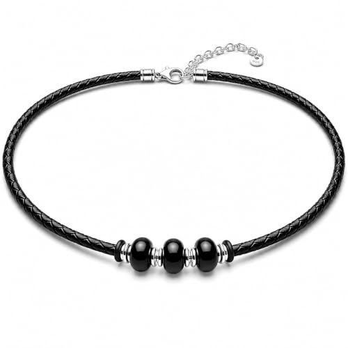 VELKYA Collana Uomo Argento 925 Vero con Certificato di Autenticità, Pelle Naturale 42+7 cm e Confezione Elegante. Gioielli Uomo per uno Stile Moderno, Collana di Pelle Resistente all’Acqua.