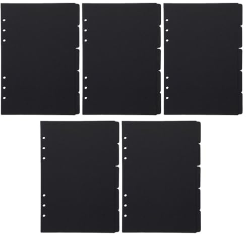 ULTECHNOVO Separadores de Pestañas para Cuadernos A5 Negros, 5 Hojas Desmontables para Carpetas y Archivadores, Divisores de Índice de Papel para Organización Escolar y Oficina