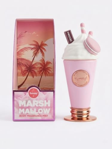 D'Donna Yummy! Marshmallow Body Mist, Fragancia Corporal Dulce, 200ml, Envase Coleccionable de Batido Rosa con Macaron