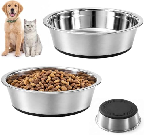 2 Pièces 900ml Gamelles pour Chien en INOX Antidérapante avec Base en Silicone, Gamelle Chat INOX, Gamelle pour Eau et Nourriture –pour Chiot, Petit, Chiens et Chats de Petite à Moyenne Taille