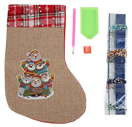 Julsocka söt tecknad strass målning DIY Craft Present för juldekoration