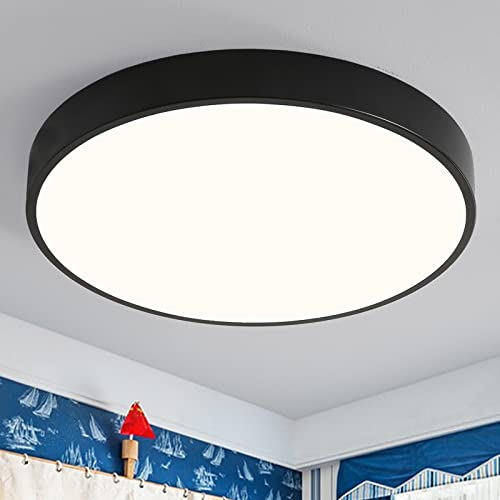 Natsen Deckenlampe 48W LED Deckenleuchte Rund Küchenlampe Wohnzimmerlampe Flurlampe,Warmweiß 3000K, Ultraslim Leuchte für Schlafzimmer Wohnzimmer Büro, Schwarz 50 x 50 x 4cm