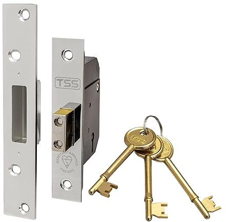 TSS High Security 5 Lever British Standard Mortice Deadlock with 3 Keys and Fixings, 2.5 (68mm) Polished Chrome, Insurance Approved for External Doors, British Standard BS3621:2007