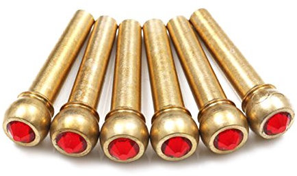 Alomejor 6PCS Puente Pin Material de Cobre Folk Guitarra Acústica Puente Pin Clavija Clavo con Punto de Cristal Colorido(Rojo)