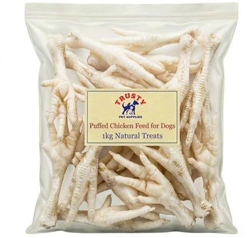 Puffed Chicken Feet for Dogs 1kg | Natural Dog Treat | Hypoallergenic & Grain Free | High in Glucosamine & Calcium | Natural Chew | Chicken Feet Dog Treat for Large & Small Dogs | Trusty Pet Supplies