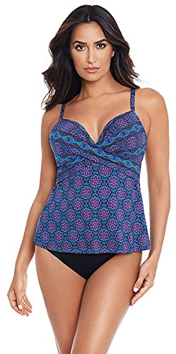 Miraclesuit Women's Swimwear Danube Bleu Allura Underwire Foam Cup Adjustable Strap Tankini Bathing Suit TopTop, Multi, 16