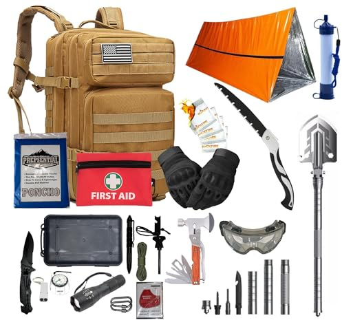 Emergency Survival Backpack Deluxe Tool Kit (Khaki)
