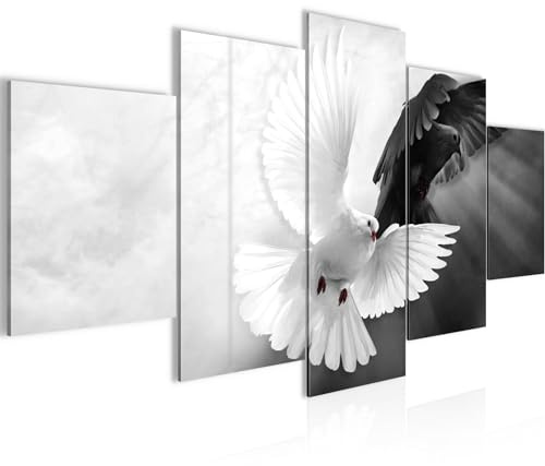 Runa Art Paloma Cuadro Lienzo no Tejido 5 Piezas Aves En blanco y negro Dormitorio Corredor 037853a