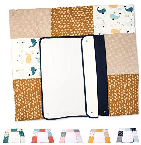 ULLENBOOM ® Wickelauflage 85x75 cm mit Frotteebezug - Wale (Made in EU) - Wickelunterlage waschbar, Für Unterwegs geeignet, Bezug: 100% OEKO TEX Baumwolle, Wickeltischauflage 75x85