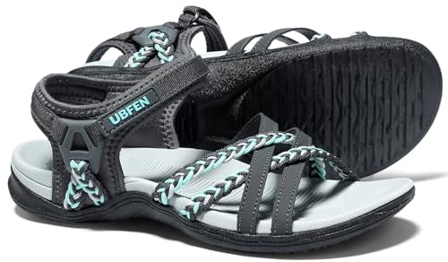 UBFEN Womens Hiking Comfort Sport Sandals Beach Vacation Camping Casual Sport Sandals with Adjustable Straps and Arch Support Size US 8 Gray Mint