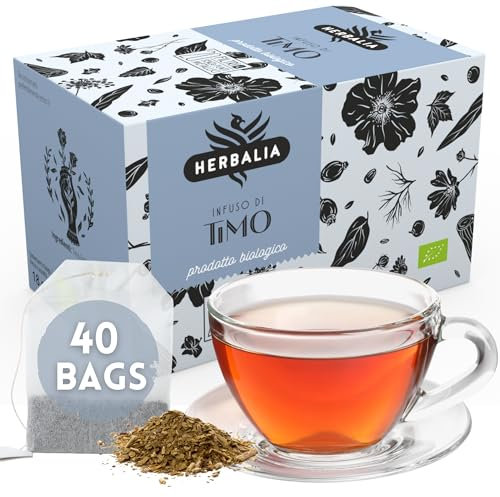 HERBALIA - Tisana al Timo in Bustine, Confezione di Infuso al Timo da 40 Bustine Senza Punti Metallici, 36 gr. di Timo per Infusi e Tisane