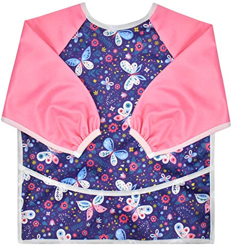 Chstarina Kids Art Smock Waterproof Children Painting Aprons with Long Sleeve and Pockets Toddler Smocks for Painting, Cooking, Eating, Arts & Crafts Childs Paint Apron for Children Ages 2-4