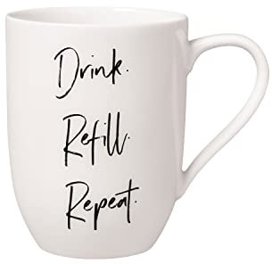 Villeroy & Boch – Statement Becher Mit Henkel Drink. Refill. Repeat. 11,5X8X10,5 Cm, Weiße Porzellan Tasse, 280 Ml