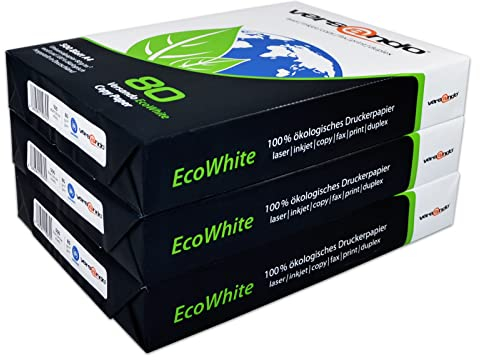 versando 1.500 Blatt Recyclingpapier DIN A4 EcoWhite 80g Kopierpapier Druckerpapier Öko hohe Weiße ISO 90 - Blauer Engel zertifiziert - Umweltpapier