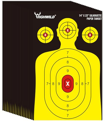 Highwild Shooting Range Silhouette Paper Target 50 Pack - 14X22 Inches - Suitable for Handguns, Rifles, Airguns, BB Guns (Black & Yellow)