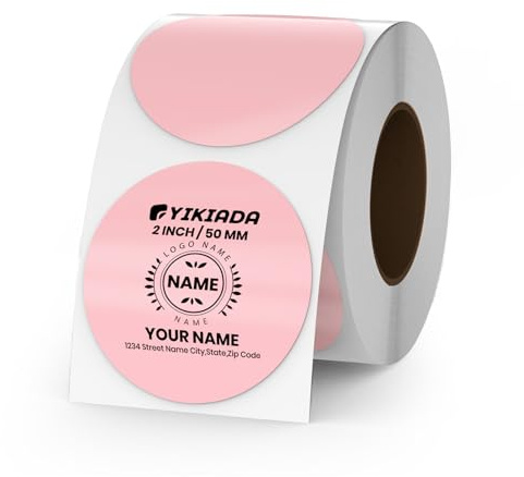 YIKIADA Etichette Termiche Rotonde Autoadesive 50 mm Vinile Rosa Adesivi Colori Pois Rimovibili per Stampabili Indirizzi Impermeabili logo Codice a Barre QR inventario 500 pezzi per Rotolo