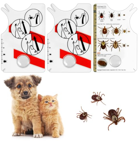Traumarkeu 3 Stück Zeckenkarte,Zeckenkarte Mensch klein wunderbar für Unterwegs schnelle Reinigung von Zecken, Zeckenkarte mit Lupe für Reisende,Kinder,Hunde,Katzen