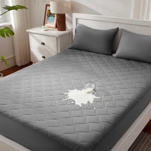 Sonive Protège-matelas imperméable fin 140 x 200 cm | Surmatelas certifié Oeko-Tex, respirant, avec 38 poches profondes, gris