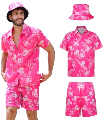 SERTAS Mens Hawaiian Shirt and Shorts Hat Set,Hawaiian Shirts for Men,Summer Hawaiian Shirt Shiteshirts,Shiteshirts for Indoor Outdoor Beach Seaside Holiday Size S-3XL