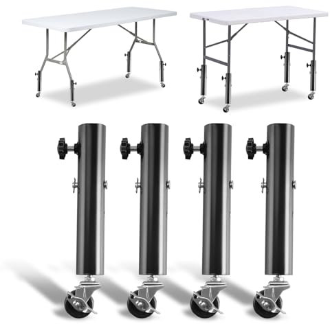 Domigard Table Leg Riser with Wheels, 4pcs Metal Table Leg Extender, Furniture Riser with Adjustable Screw Clamp for Sofa Table Chair Square/Round Suitable Diameter Less Than 1.4inch