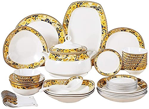 Juegos de Vajilla - Juego de Servicio de Platos de Regalo de Lujo, Juego de Vajilla de Cerámica con 46 Piezas, Tazón/Plato/Olla de Sopa/Cuchara|Juegos de Vajilla de Porcelana de Hueso, Juego Combinad