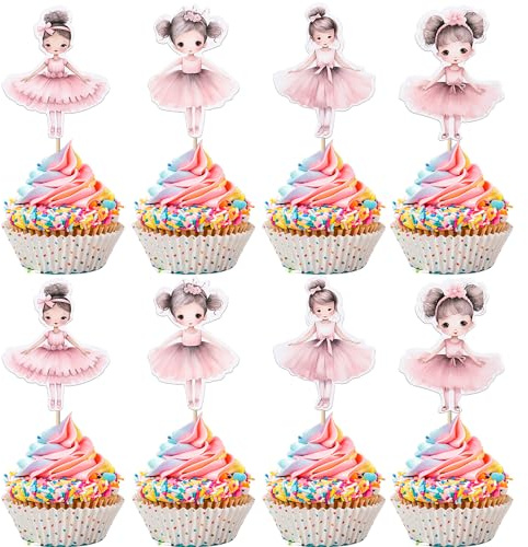 Xsstarmi 40 Pack Ballerina Tutu Cupcake Toppers Ballet Dancer Girls Cupcake Picks for Ballerina Theme Baby Shower Wedding Birthday Party Cake Decorations Supplies