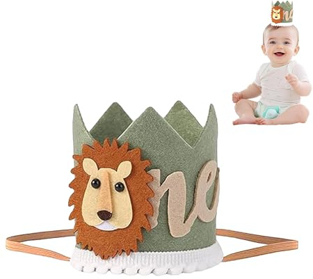 Vierone 1st Birthday Hat - Green Lion Wild One Hat - Birthday Decorations - Jungle Animal Theme - One Size - Unisex - Babies