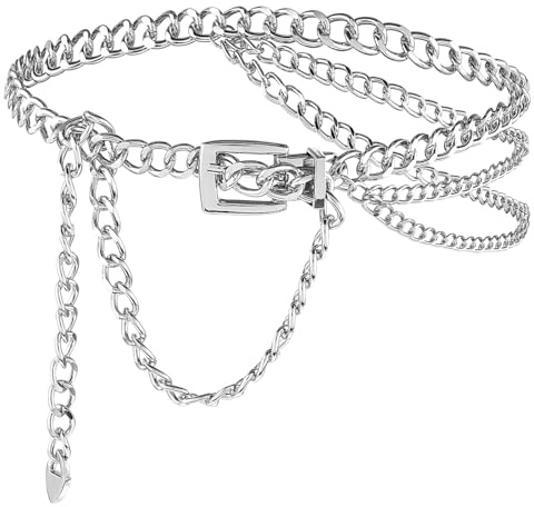 Aeaocvo Chain Belts for Women, Adjustable Metal Waist Chain, Silver