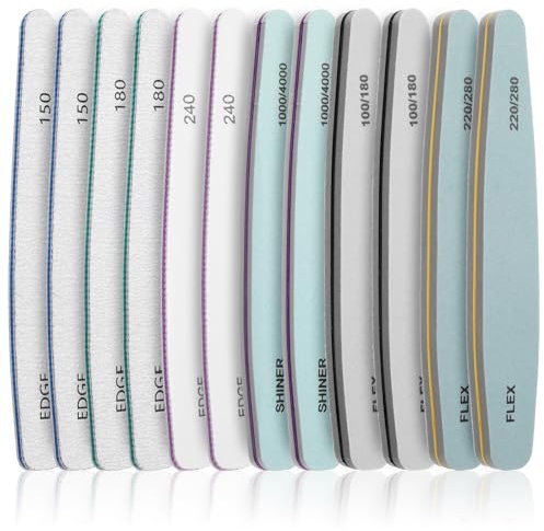 YUXIANLB 12-teiliges Nagelfeilen- und Polierset, professionelle Nagelfeile mit Sandpapier, Nagelpolierblock, Nagelfeilen, Polierer-Schmirgelbrett, Fingernagelfeilen mit Körnung 100/150/180/220/280
