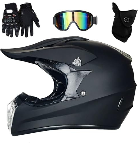 Jeunesse Enfant Hors Route Moto Casque, avec Gants Lunettes Masque, MTB VTT BMX Une Descente Quad Moto Cross Accident Casque Unisexe, Approuvé par Le Dot(V8,XS(51-52))