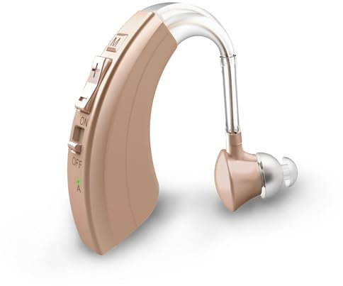 HIBRIQ Rechargeable Hearing Amplifier for Seniors with Noise Cancelling and Volume Adjustable, BTE Comfort Design Hearing Device (Beige)
