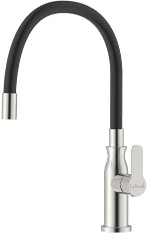 APPASO Niederdruck Armatur Küche, Flexibel Gebürstetem Edelstahl Wasserhahn Küche 3-Anschlüsse1 Strahlarten, 360° schwenkbarer Hochauslauf Küchenarmatur mit Flex-Brause (Für Niederdruck Systeme)