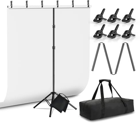 HolaDream Kit de toile de fond blanche pour photographie de 1,5 x 2 m avec support portable en forme de T pour studio photo, mariage, fête, décoration
