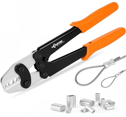 KF CPTEC Pinza crimpatrice per fune metallica 1/16 – 3/16 (1,58 – 5,0 mm) – Pinze per manicotti in alluminio & manicotti ad anello, carico pesante per pesca, ringhiere e fune metallica