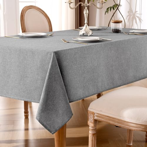 Tischdecke Abwaschbar Grau – 100x140cm Tischtuch aus Polyester in Leinenoptik, Wasserabweisend mit Lotuseffekt, Kratzfest und Pflegeleicht für Wohnzimmer, Esszimmer, Balkon & Garten