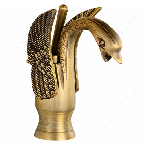 AAureolo Grifo De Baño Moderno De Cobre Antiguo Con Forma De Cisne, Con Una Sola Palanca Para Ajustar El Caudal De Agua (Caliente y Fría), De Un Solo Orificio, Tocador, Lavabo, Bañera y Fregadero.