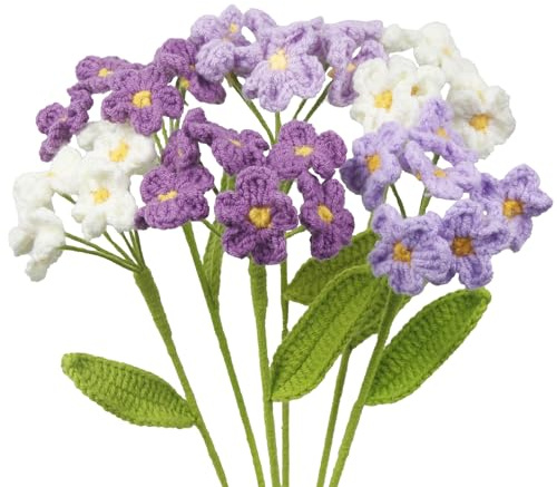 CEWUDA 6 Pz Fiori Uncinetto Bouquet Forget Me Not Fiori Fatti a Mano Viola Artificiali Fiori Intrecciati all'Uncinetto per Bouquet di Nozze Anniversario Compleanno San Valentino Regali per Mamma Donne