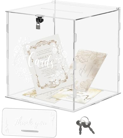 ECOSEAO Acrilico Scatola di Carte di Nozze, Scatola per Matrimonio con Serratura e Slot, Postale di Nozze Trasparente per Buste Regalo Nozze, per Matrimonio, Anniversario Festa di Compleanno