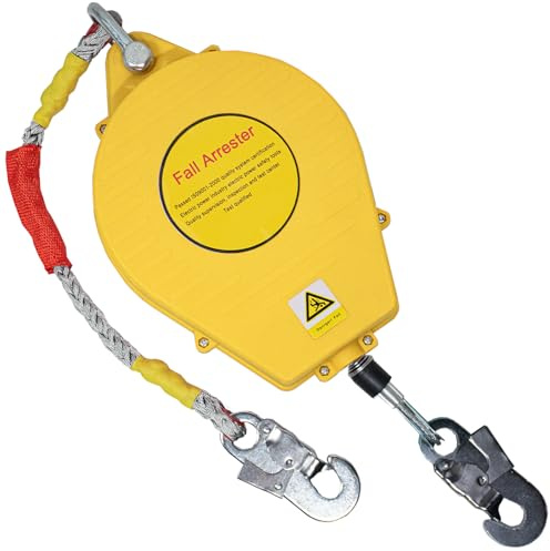 Aocay Arnes Linea de Vida Tejado 150kg, Dispositivo Anticaida Retractil Homologado 3-20m, Verde/Amarillo Arnes Seguridad Anticaidas Retractil Trabajo Tejados/ Altura(Amarillo,20 Metros)