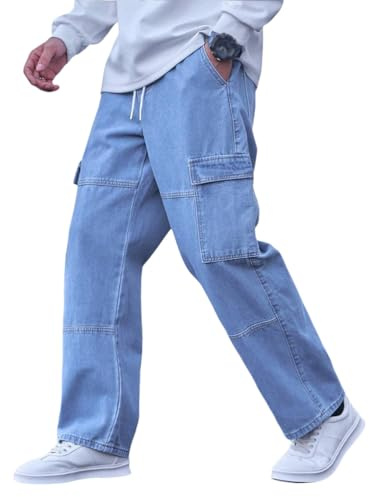 Oanviso Jeans de Ajuste Relajado de Hombre Cargo Pantalones Vaqueros Holgados Denim Jean Y2K Hip Hop Pantalone con Bolsillos Elasticos Pantalón