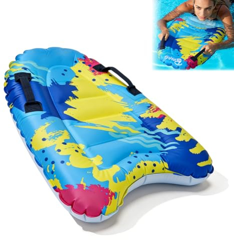 Uppblåsbar bodyboard för barn och vuxna, 75 x 65 cm, bärbar och vikbar med 2 handtag, PVC-surfbräda för strand, pool och simning, inlärning, vattensport, sommar